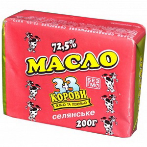 4820008500526 — Масло сливочное "3+3 коровы" Крестьянское 72.5% 200г