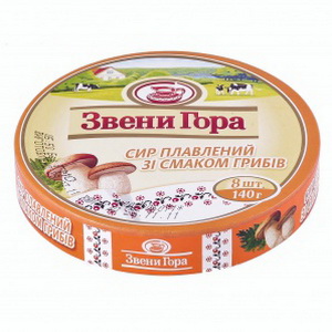 4820009350137 — Сир плавлений "ЗвениГора" "Зі смаком Грибів" порційний (трикутники) 140г (кругл. коробка)