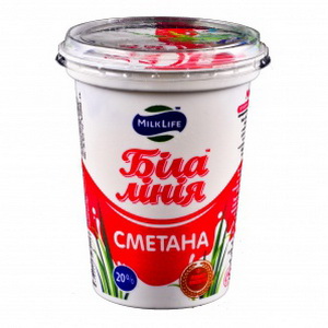 4820107270153 — Сметана "Белая линия" 20% (стакан) 380г