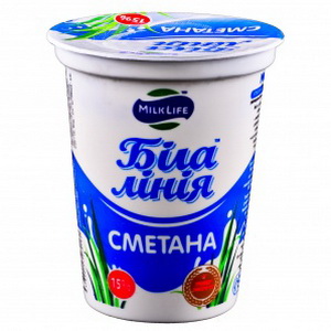 4820107270160 — Сметана "Белая линия" 15% (стакан) 380г