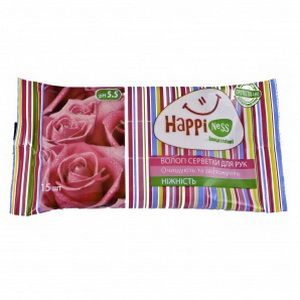 4823019005868 — Влажн.салфетки д/рук happy 15 шт.нежность
