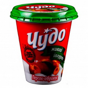 4823061306982 — Йогурт живий *Чудо* Персик-Абрикос 2.5% 300г.стакан
