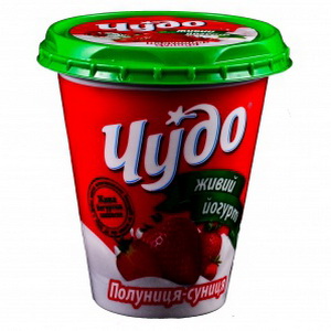 4823061306999 — Йогурт чудо Жив клубника земляника 2,5% 300 г. стакан