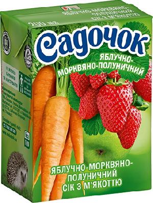 4823063105576 — Сок "Садочок" 0.2л яблоко/морковь/клубника
