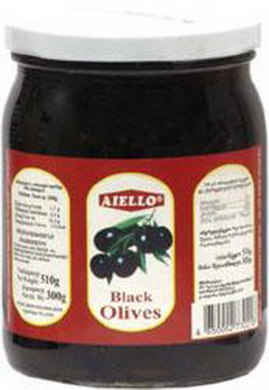 4850002730216 — Черные маслины AIELLO с косточкой, ст/б, 510г.