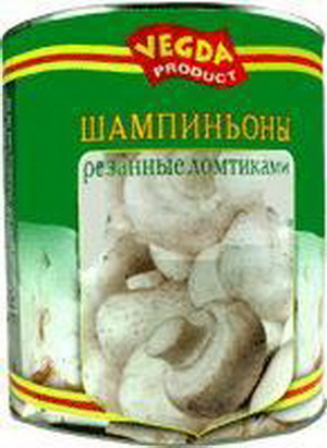 4901009004843 — Шампиньоны резанные ломтиками "Vegda Product", 2920 г 