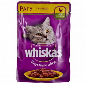 5000159373333 — Полнорационный корм для кошек Whiskas, вкусный обед - рагу с курицей, 100г.