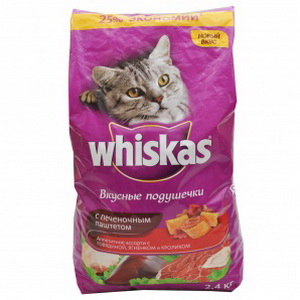 5000159445467 — Корм для кошек "Whiskas" Подушечки с печеночным паштетом Говядина+ягненок+кролик 2.4кг