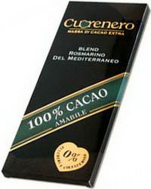 8019552004154 — Горький шоколад c розмарином Blend Rosmarino del Mediterraneo 100% cacao "Cuorenero", 100г