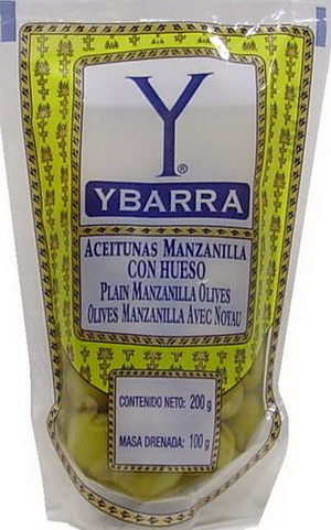 8410086672046 — Оливки YBARRA зеленые с косточками п/э, 200г.