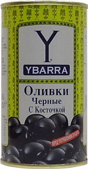 8410086692013 — Оливки YBARRA черные с косточкой ж/б, 350г.