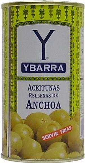 8410086692112 — Оливки YBARRA зеленые с анчоусом ж/б, 350г.