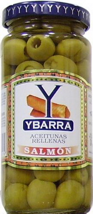 8410086973174 — Оливки YBARRA зеленые с лососем с/б, 240г.