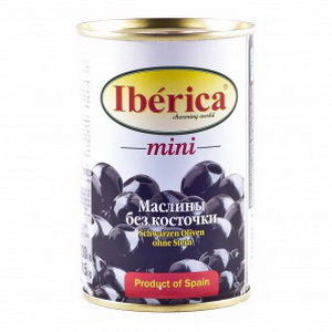 8410862000100 — Маслины черные IBERIKA-мини без косточек ж/б, 300г