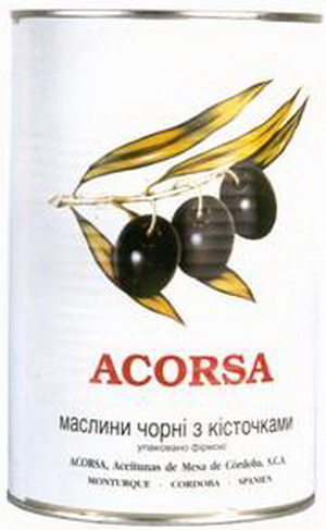 8428916001300 — Маслины ACORSA черные с косточкой крупные ж/б, 4100г. 