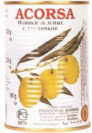 8428916840305 — Оливки ACORSA зеленые с косточкой ж/б, 425г.