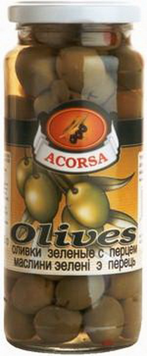 8428918869700 — Оливки ACORSA зеленые с перцем с/б, 358мл.