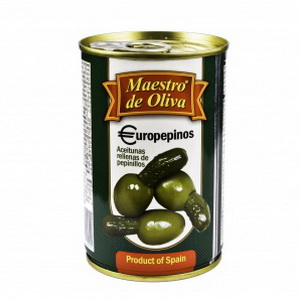 8436024290011 — Оливки MAESTRO DE OLIVA с огурчиком, ж.б., 300 г