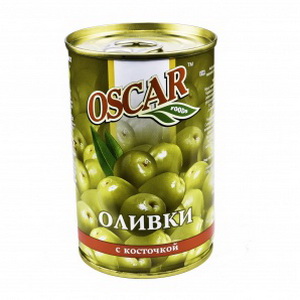 8436024292152 — Оливки зеленыйс  косточкой 0,3  кг oskar железная банка