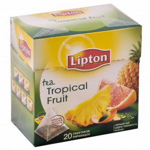 8722700080992 — Чай черный байховый ароматизированный "Lipton" Tropical Fruit Tea с кусочками фруктов (сорт высший), 36г (20 пакетиков-пирамидок по 1,8г)