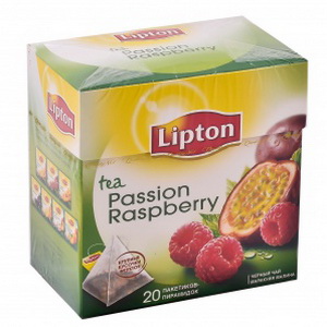 8722700429753 — Чай черный байховый ароматизированный "Lipton" Passion Raspberry с малиной и маракуйей, высший сорт, 32г (20 пакетиков-пирамидок по 1,6г)