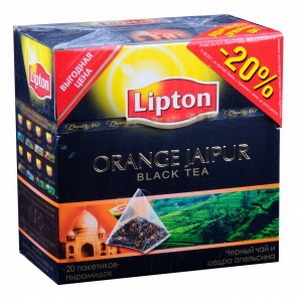 8722700475705 — Чай черный байховый ароматизированный "Lipton" Orange Jaipur с цедрой цитрусовых сорт высший, 38г (20 пакетиков по 1,9г)