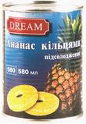 8852671002027 — Ананас кольцами DREAM ж/б, 580мл