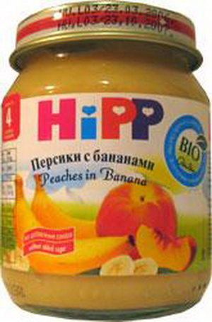 9062300101956 — Фруктовое пюре "Hipp" для грудных детей. Персики с бананами. С 4 месяцев.